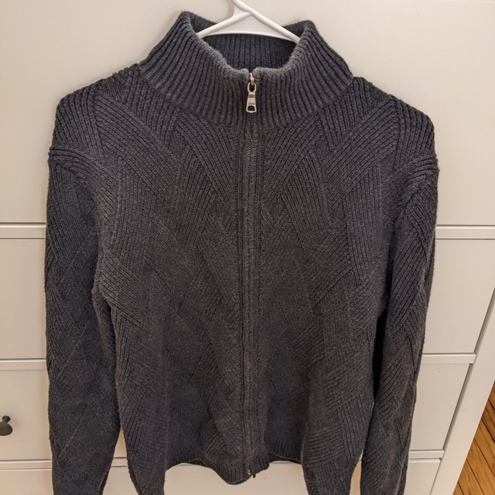 Banana Republic Factory Grey Ribbed Zip-up Cardigan Sweater